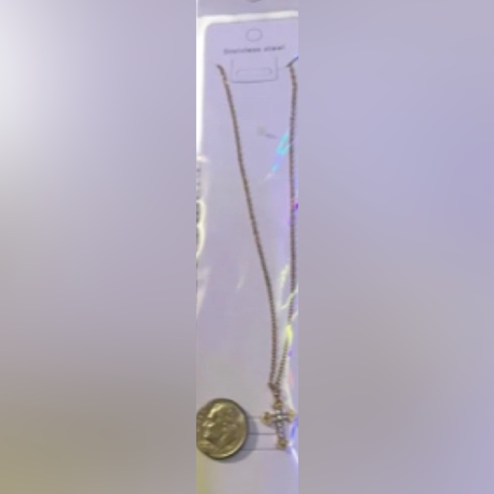Stainless Steel Gold Cross Pendant Necklace - Elegant Women's Jewelry